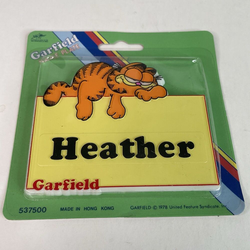 NEW Vintage Garfield Name Plate Heather 1978 RARE, Sealed, Yellow